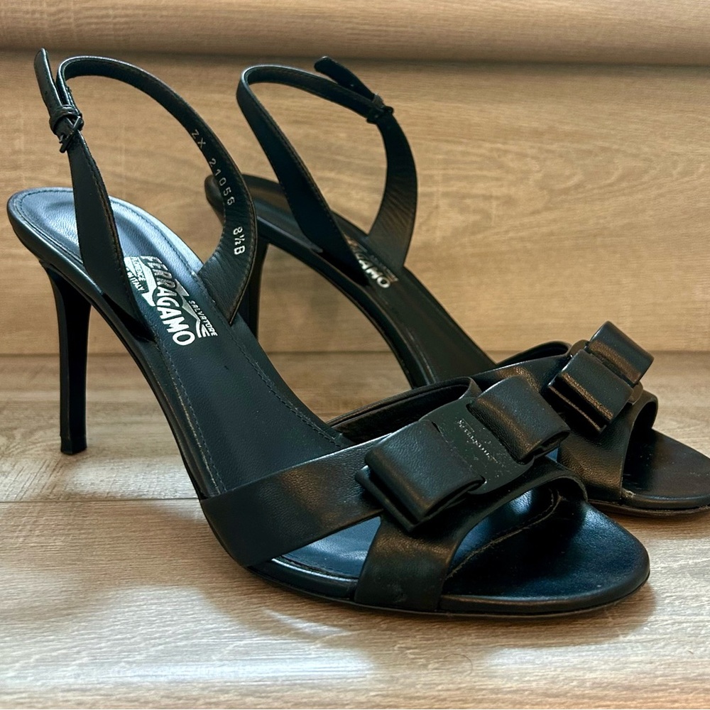 Salvatore Ferragamo Black Stiletto Heels with Bow Detail